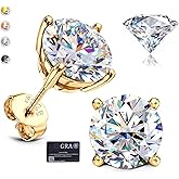 Moissanite Stud Earrings : 18K White Gold Plated Solid 925 Sterling Silver Earring Hypoallergenic Dainty Flat Back Stud Earrings Jewelry for Women Men D Color VVS1 Clarity