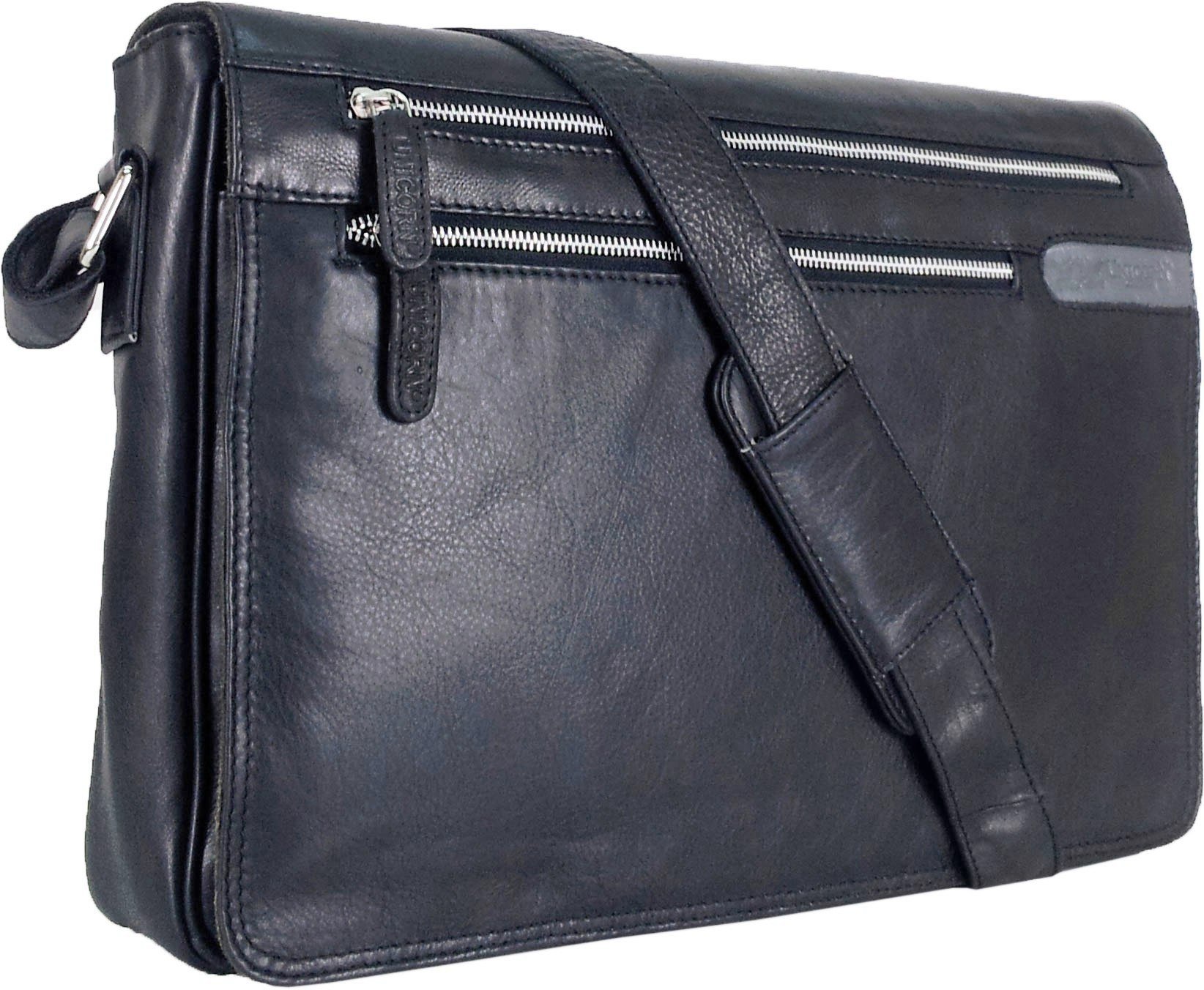 UNICORN Real Leather 16.4" laptop bag Messenger Black #1G
