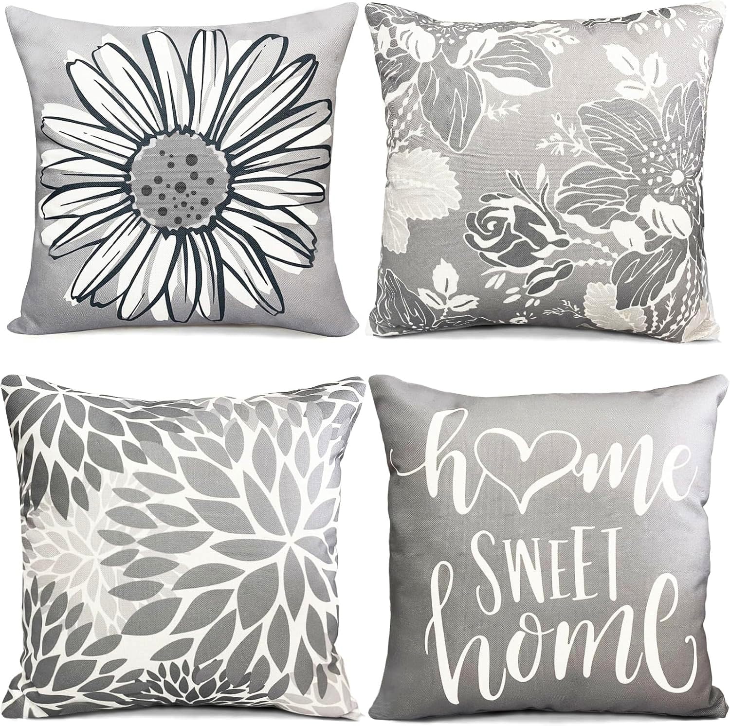 RYSMIYOU Decorative Throw Pillow Covers Set of 4 Gray Pillow Covers 16x16 inch Throw Pillow Cases Grey Linen Square Pillow Case,Farmhouse Outdoor Modern Boho Pillow Covers for Couch Sofa Living Room