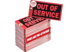 VHC BRANDS Out of Service Tags with Pre-Attached Wire Hangers, Set of 200 Equipment Repair and Inspection Tags, 13 pt Red Cardstock Hang Tag with Reinforced Eyelets, 6.22"x3.15"