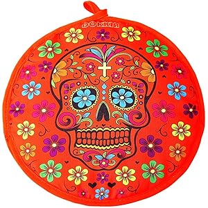 DOKKIA Tortilla Warmer 12 Inch Insulated Cloth Pouch - Microwavable Use Fabric Bag to Keep Food Warm for up to One Hour (12 Inch, Fiesta Sugar Skull Floral Day of The Dead)