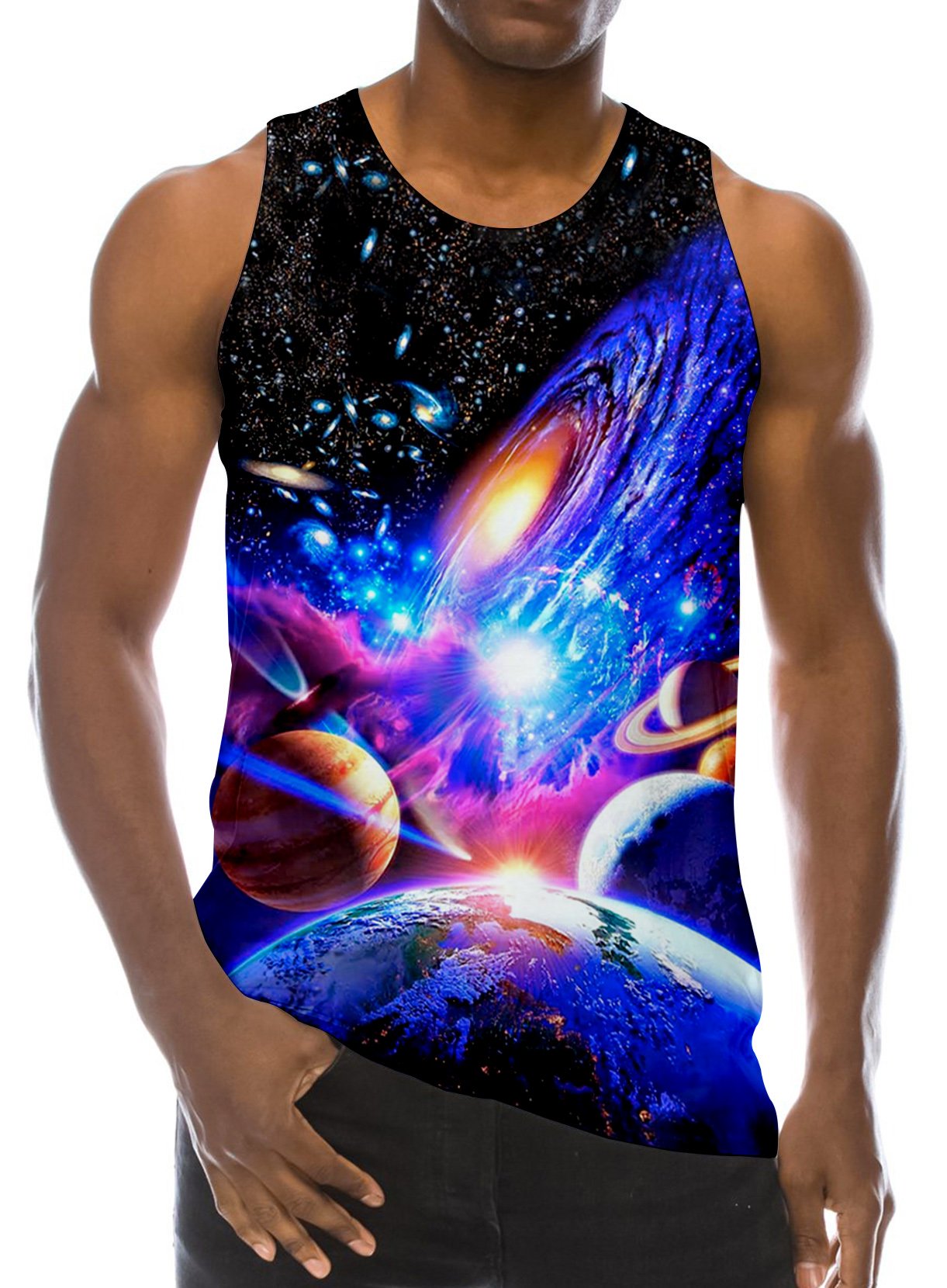 Chicolife 3D Galaxy Print Lustige Muster Realistische Underwaist Gym Tank Tops für Herren Klein