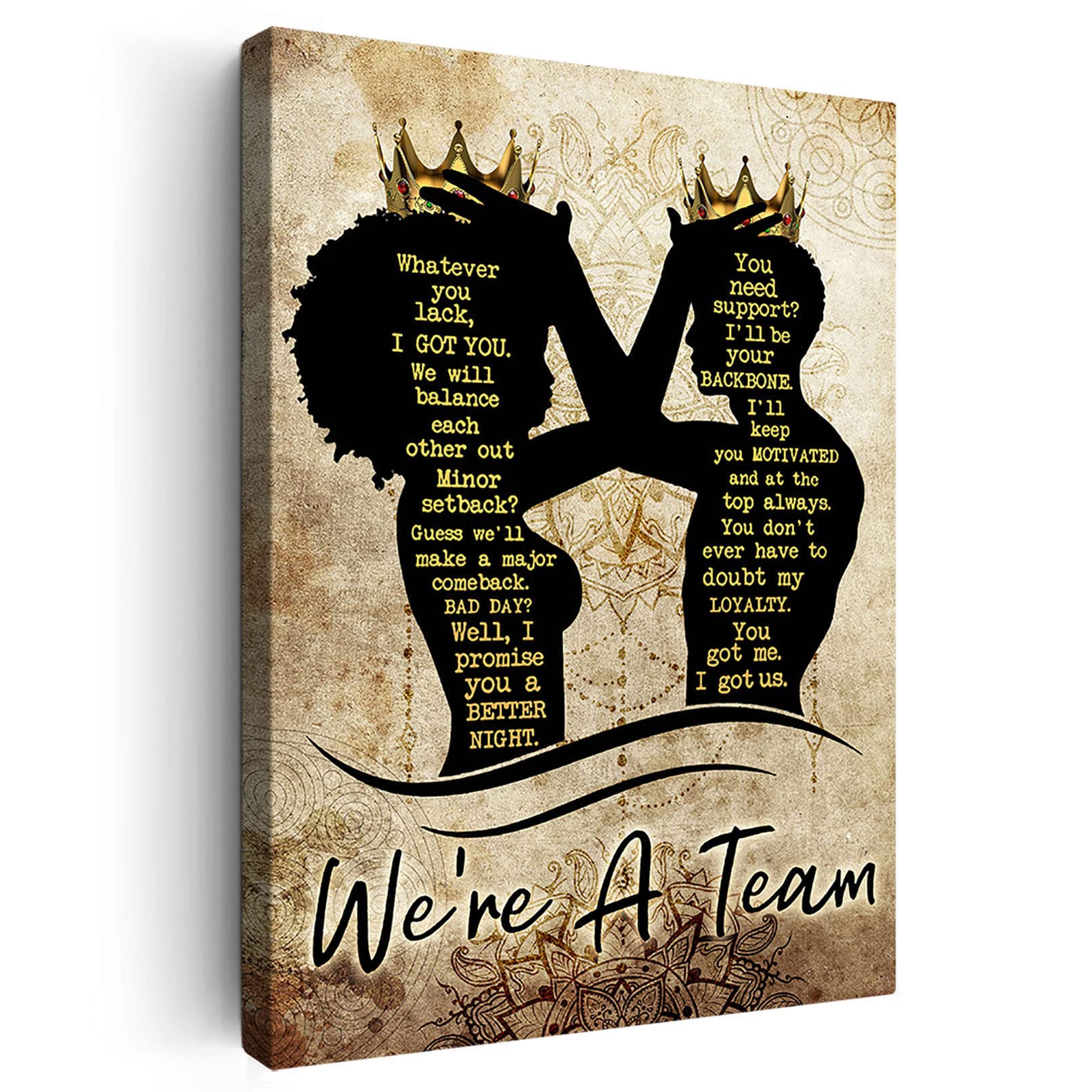 African American Wall Art Black King And Queen Canvas Print Painting Picture Artwork Black Girl Inspirational Quotes Wall Decor For Living Room Bedroom Office Home Decor Framed Ready To Hang 12x18Inch