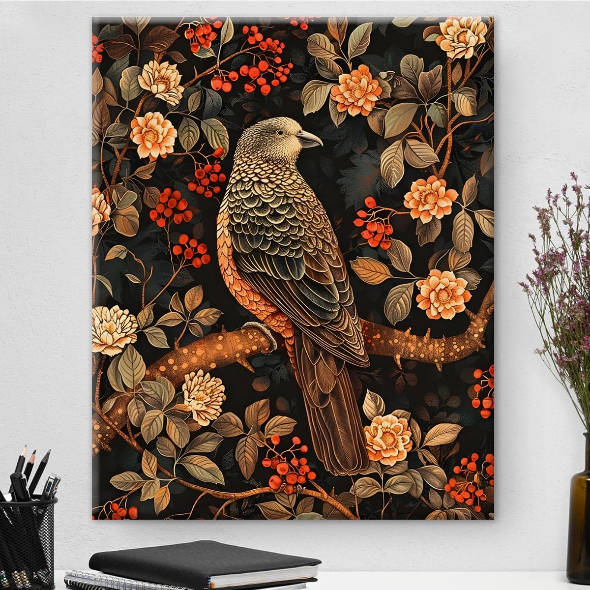 Photo 1 of Vintage Bird Floral Canvas Wall Art Aesthetic Flowers Bird Print Picture Painting for Home Farmhouse Living Room Bedroom Wall Decor 8x10 Inch