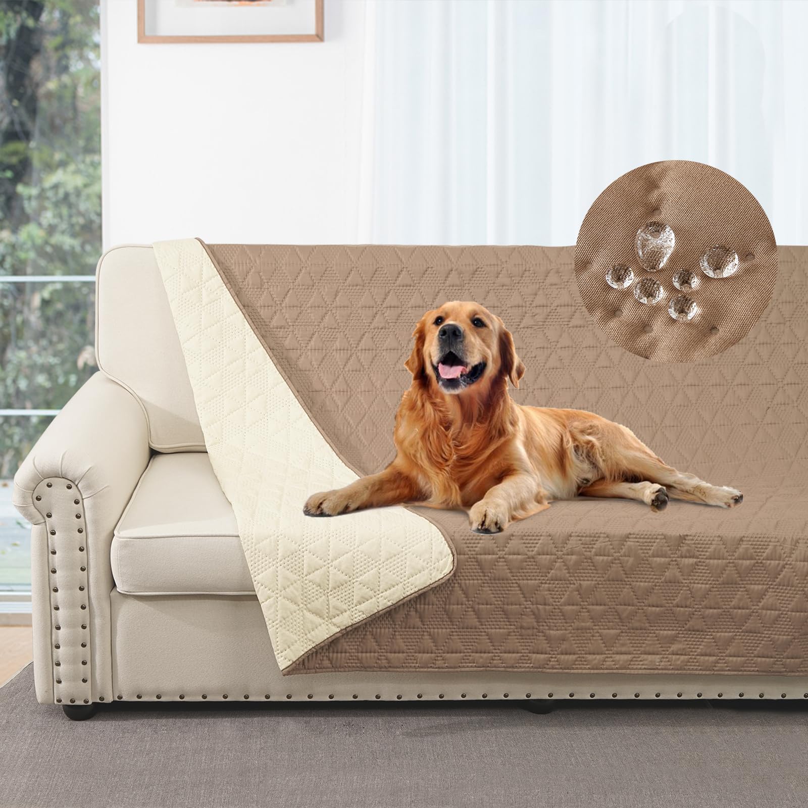 Taiyang 100% Waterproof Dog Sofa Cover, Waterproof Dog Blanket, Dog Bed Cover Protector, Pet Blanket, Furniture Protector for Kids, Dog, Cat, with Non-Slip Rubber Bottom (Camel, 132-208cm)