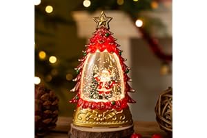 Christmas Tree Snow Globe, Mini Lighted Glitter Water Globe Decoration with Santa Figurine, Battery Operated Holiday Table Ce