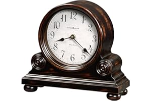 Howard Miller Murray Mantel Clock, Vintage Black Finish Hard Wood Material Applied Rosettes & Bun, Crystal Glass Dial Arabic Numerals Triple-Chime Harmonic Movement Perfect for Home Decor