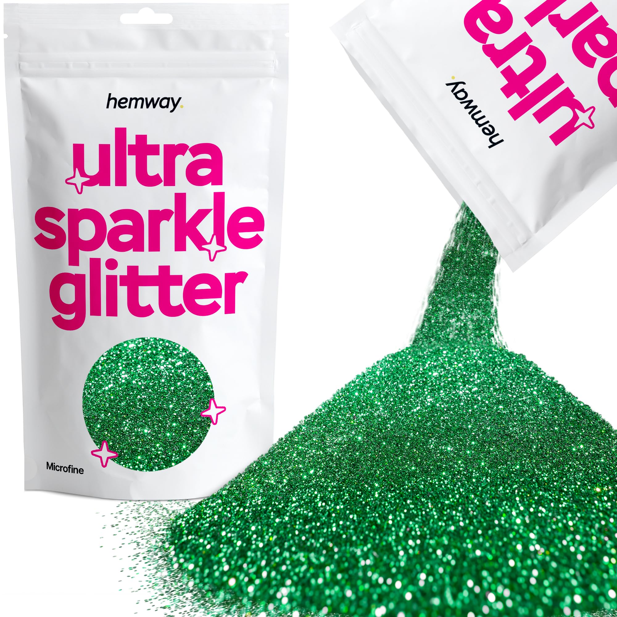 Hemway Ultra Sparkle Glitter Emerald Green 100g Microfine | Glitter for Arts & Craft, Makeup, Nail Art, Crafting, Card Making, Sparkle Decoration