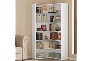 ANCTOR Corner Bookshelf, 6 Tiers Corner Bookcases with Baffles Etagere Shelf Storage Rack for Living Room Home Office, White