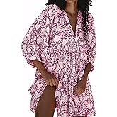 Womens Summer Dresses Casual Boho Floral Babydoll Balloon Sleeve Half Open Tether Flowy Short Beach Dress