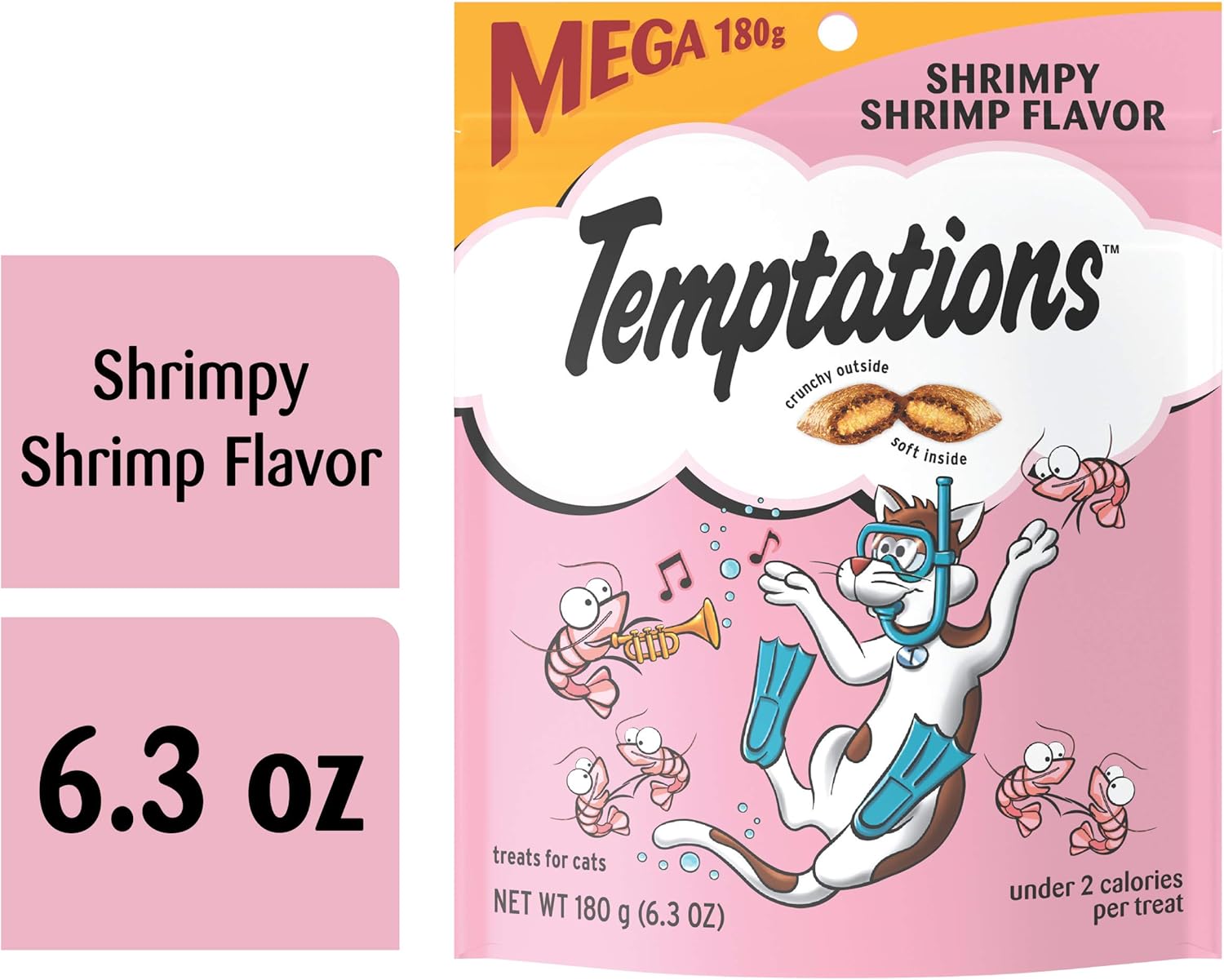 TEMPTATIONS Classic Crunchy and Soft Cat Treats Shrimpy Shrimp Flavor, 6.3 oz. Pouch : Pet Supplies