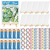 shynek 150pcs Painting Supplies Kit for Adults, 8 * 10In Canvas Boards with Easel Stand, 12 Colors Acrylic Paint Set, Artist Paint Brushes Set, Paint Trays, Sip and Paint Kit