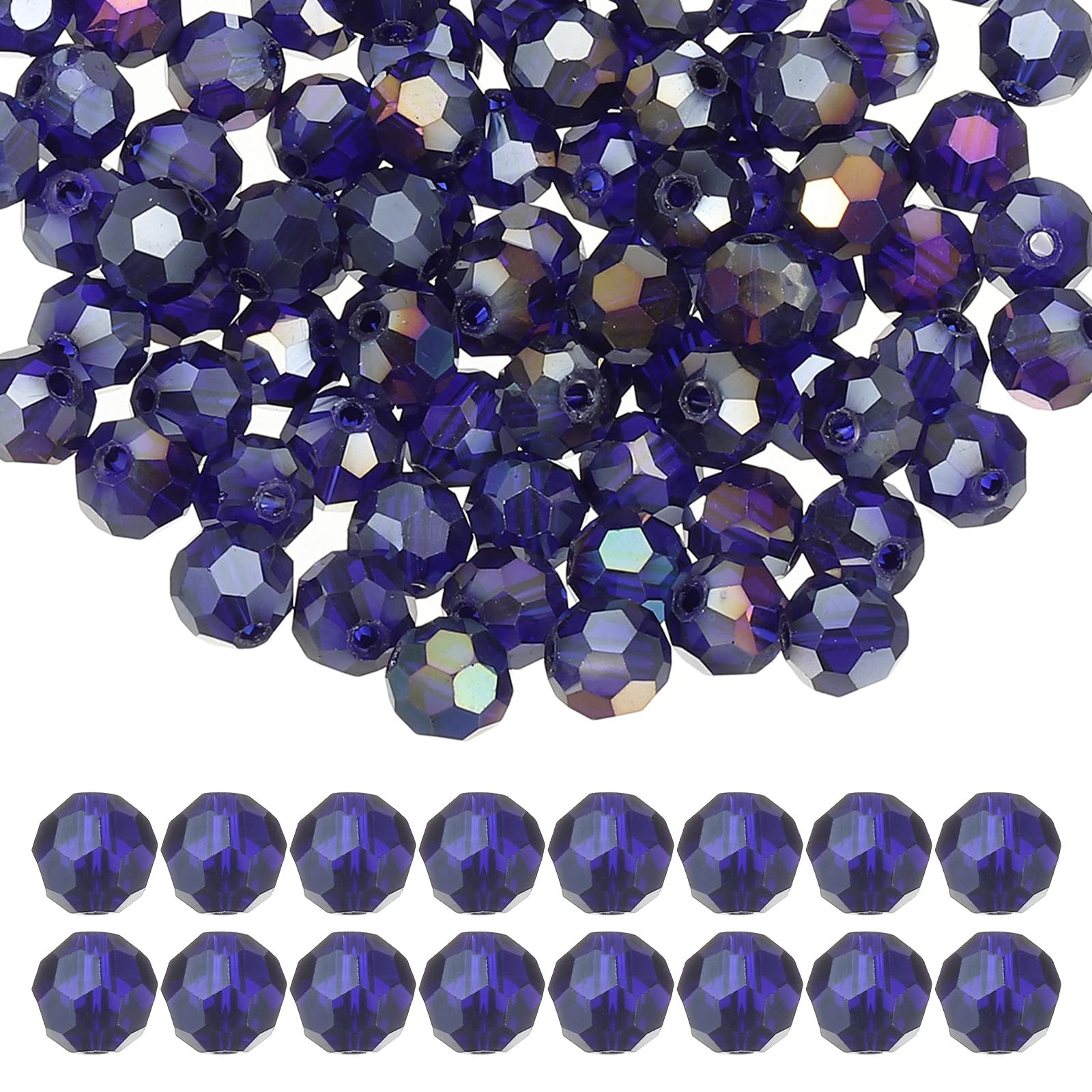 PATIKIL 8mm Round Crystal Beads, 100 Pcs Glass Faceted Ball Beads Loose Spacer Bead for Jewelry Making Bracelet Necklace Earrings Wind Chimes Craft, Navy Blue