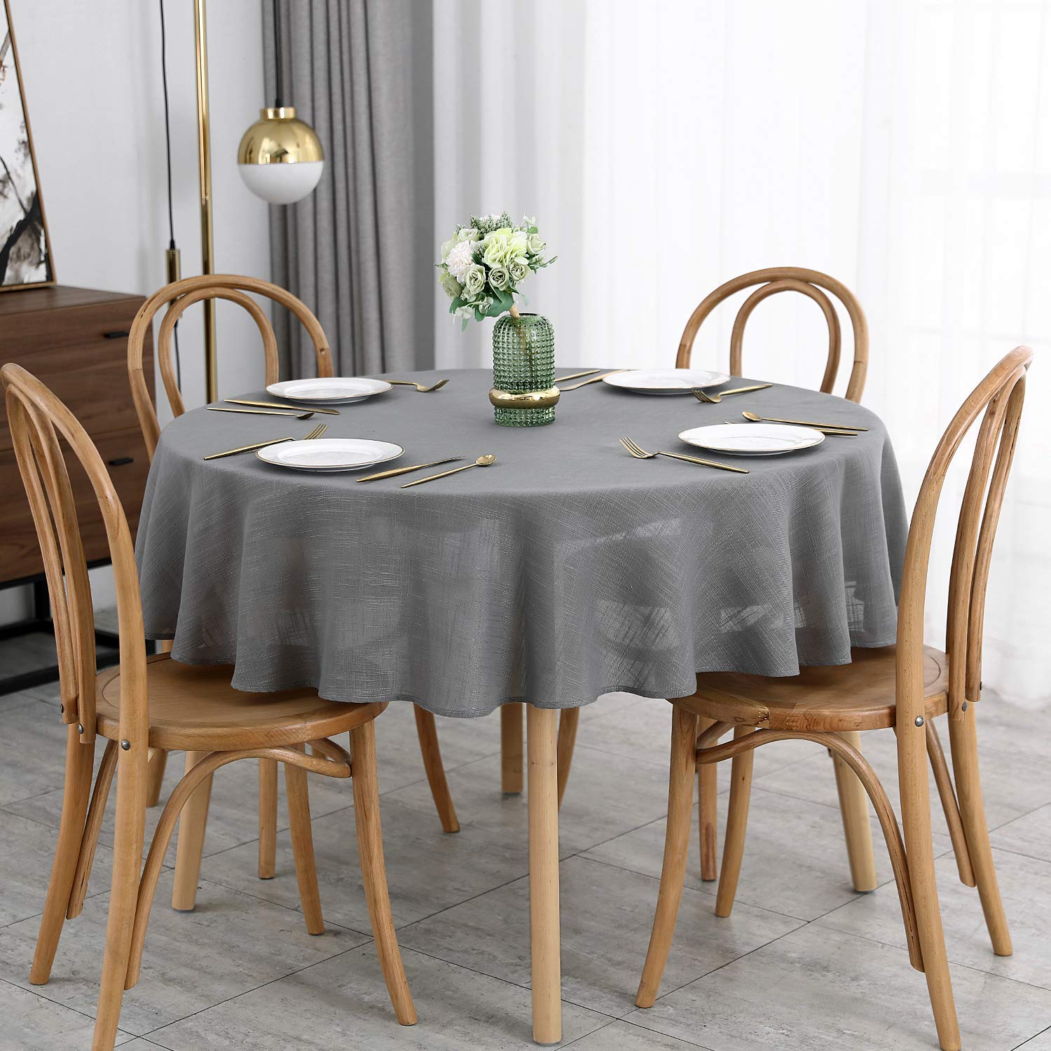 maxmill Lux Faux Linen Tablecloth with Slubby Texture Wrinkle Resistant Anti-Shrink Soft Table Cloth for Kitchen Dining Restaurant Tabletop for Event Holiday Dinner Round 70 Inch Neutral Gray