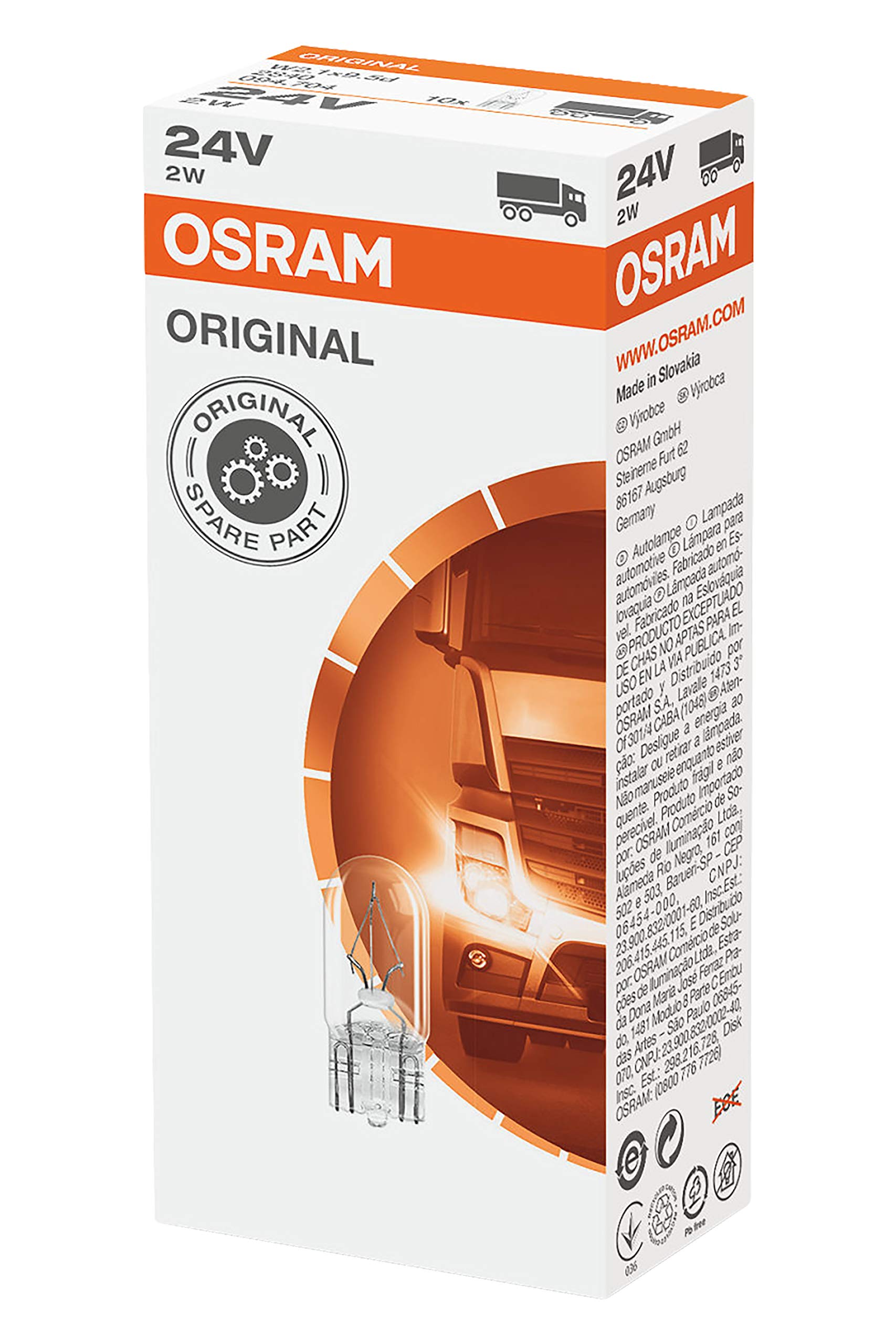 OSRAM 2840 T10 W2.1X9.5d Capless Bulb 24 V 2 W (Box of 10)
