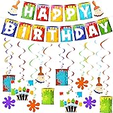 13 Pieces Art Party Supplies Includes Art Birthday Banner Painting Happy Birthday Sign and 12 Pieces Art Hanging Swirl Decora