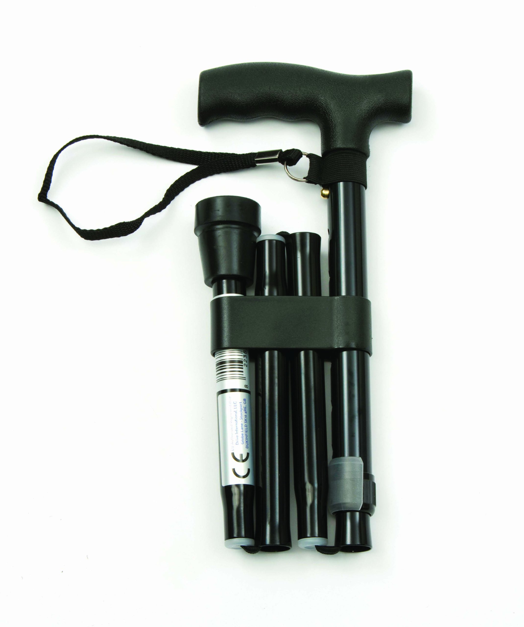 Drive Devilbiss Height Adjustable Black Lightweight Folding Walking Stick with Plastic Latex Free Handle