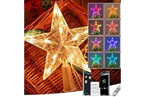 LPHIANX Christmas Tree Topper Star Crystal, Color Changing Christmas Tree Decorations with 80 Modes, APP & Remote Control, for Home Bar Garden USB Xmas Tree New Year Holiday Decoration