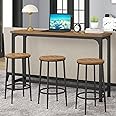 HOMYSHOPY Bar Table Set for 3, 4 Piece Console Table with 3 Stools, Counter Height Sofa Table Set with 3 Chairs for Breakfast Nook, Living Room and Apartment (Brown)