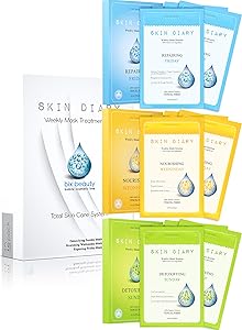 Bix Beauty Triple Effect Essence Korean Face Mask Sheet Natural Collagen Boost Collection Set | Detoxify | Nourish | Repair | SKIN DIARY 12 Pack Total Skin Care Weekly Treatment | 1 Month Supply