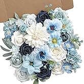 Koroni Flowers Artificial Flowers Blue Box Set for DIY Bridal Bouquets Wedding Shower Decorations Fake Floral Arrangements for Party Table Centerpieces Home Decor Indoor Outdoor