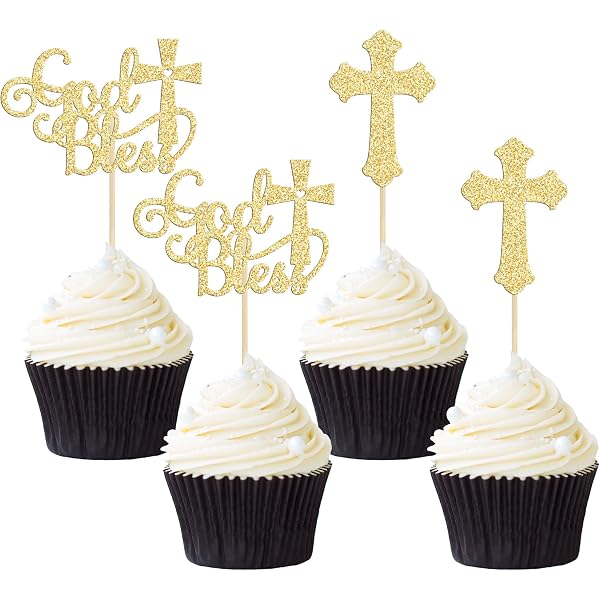 Gyufise Cupcake-Topper 'God Bless Boy' – 24 Stück, Mit Taube, Kelch, Bibel-Motiv, Für Taufe, Erstkommunion, Babyparty