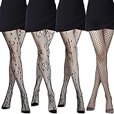 Geyoga 4 Pcs Halloween Fishnet Tights Fishnet Thigh High Stockings Goth Skull Stocking for Women(Star, Moon)