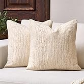 Aeckself Decorative Chenille Striped Throw Pillow Covers Vintage Couch Pillows 20x20 Inch Set of 2 Neutral Boho Farmhouse Cushion Covers Modern Home Decor for Sofa Bed Living Room Beige