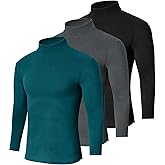 Cutecrop 3 Pack Men Mock Turtleneck Long Sleeve Shirts Double Sided Fleece Lined Thermal Pullover Basic Undershirt Layer Top