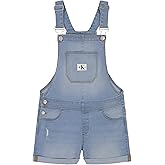 Calvin Klein Girls' Stretch Denim Shortalls, Boyfriend Fit Jean Overalls with Adjustable Straps