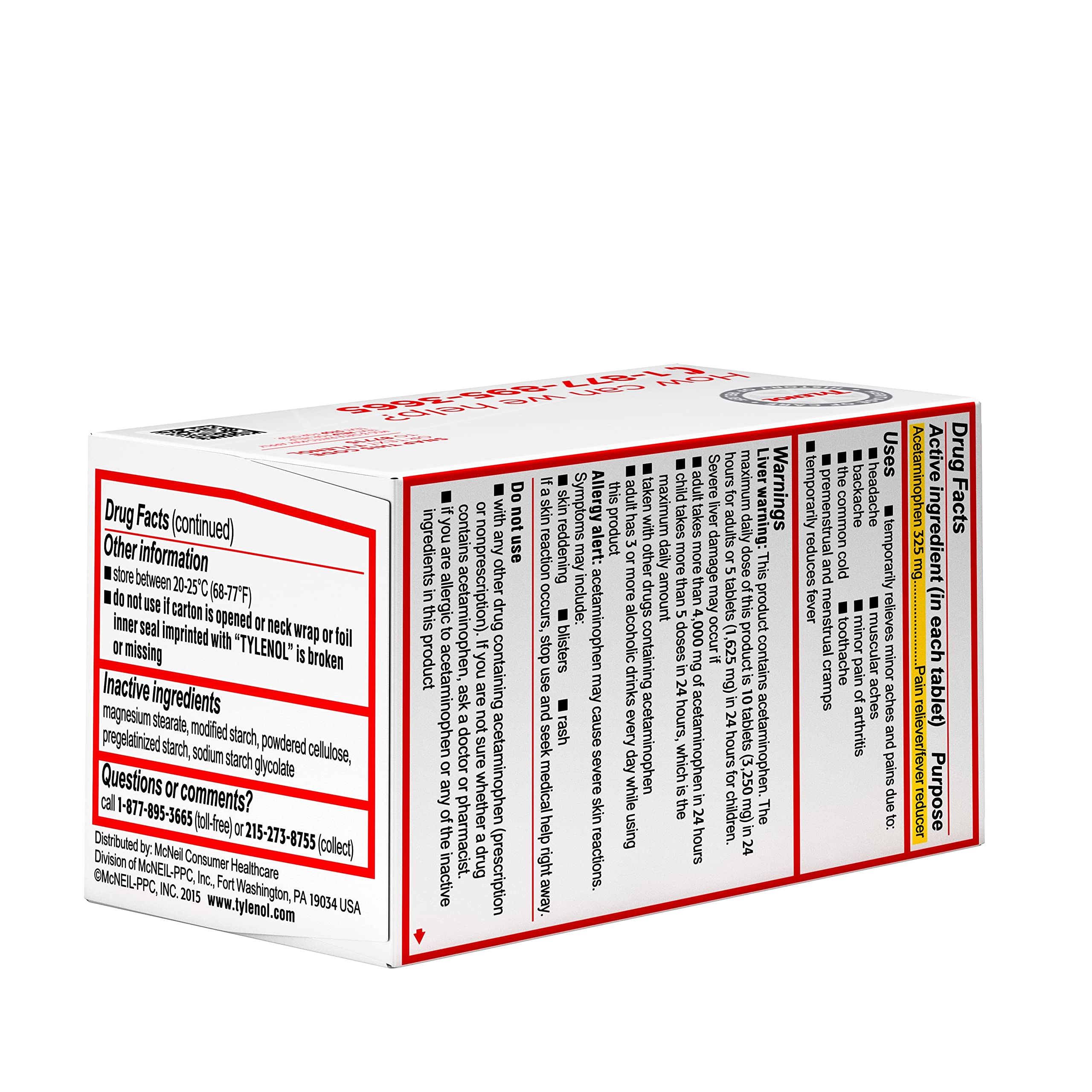 Tylenol Regular Strength Tablets with 325 mg of Acetaminophen, Fever Reducer & Pain Reliever for Headache, Backache, Muscle Aches, Joint Pain & Menstrual Cramps, 100 ct