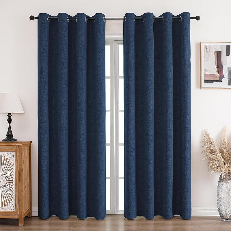 CUCRAF 100% Blackout Curtains Blue 96 Inch Drop 2 Panels 52 x 96