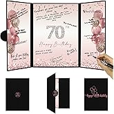 DARUNAXY Rose Gold 70th Birthday Party Decorations for Women, Happy 70th Birthday Alternative Signature Guest Book Black Pink 70 Birthday Signing Card Board Party Supplies Cheers to 70 Years Old Gift