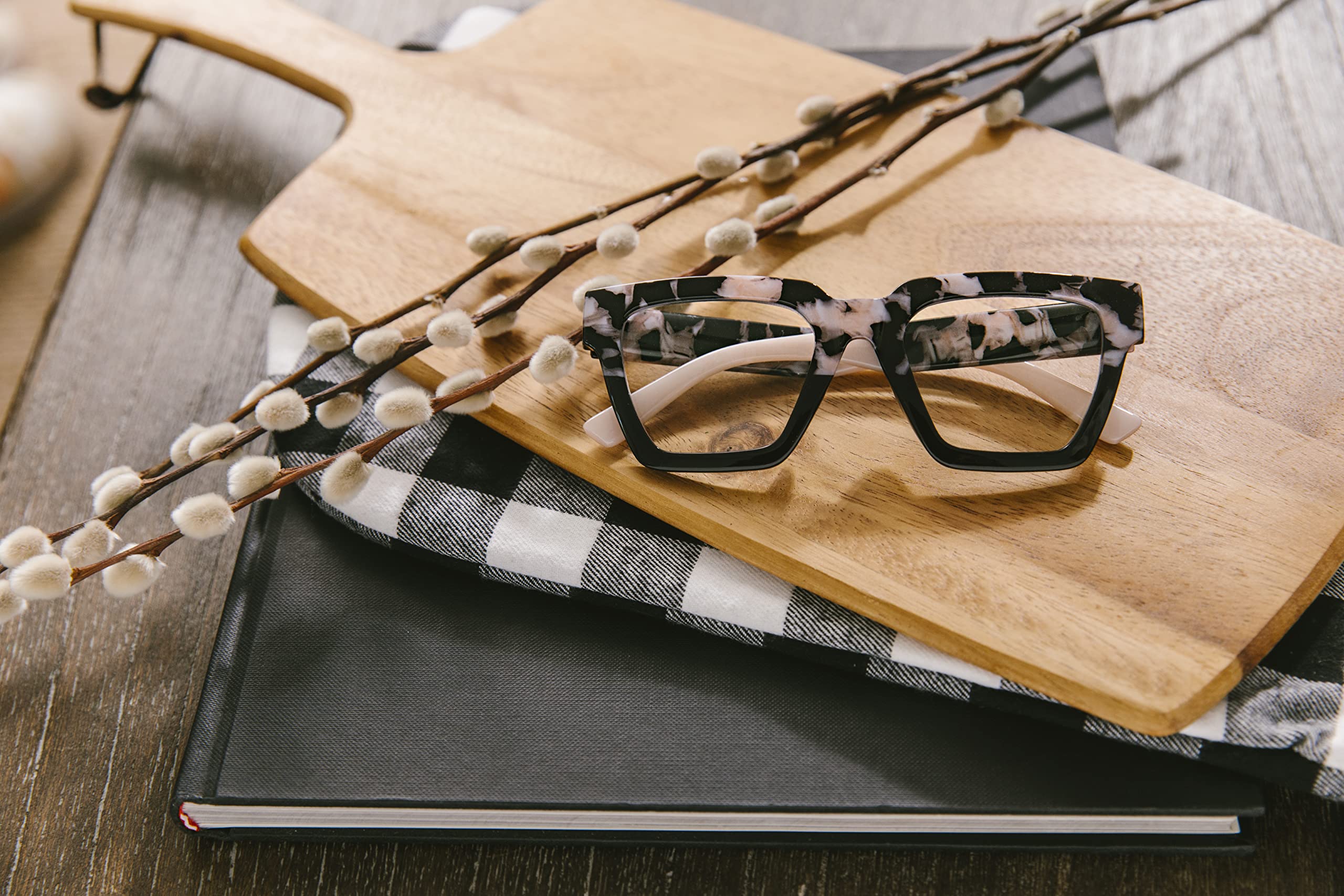 Peepers by PeeperSpecs Oprah\'s Favorite Women\'s Take a Bow Square Blue Light Blocking Reading Glasses - Black Marble/Black +1.50