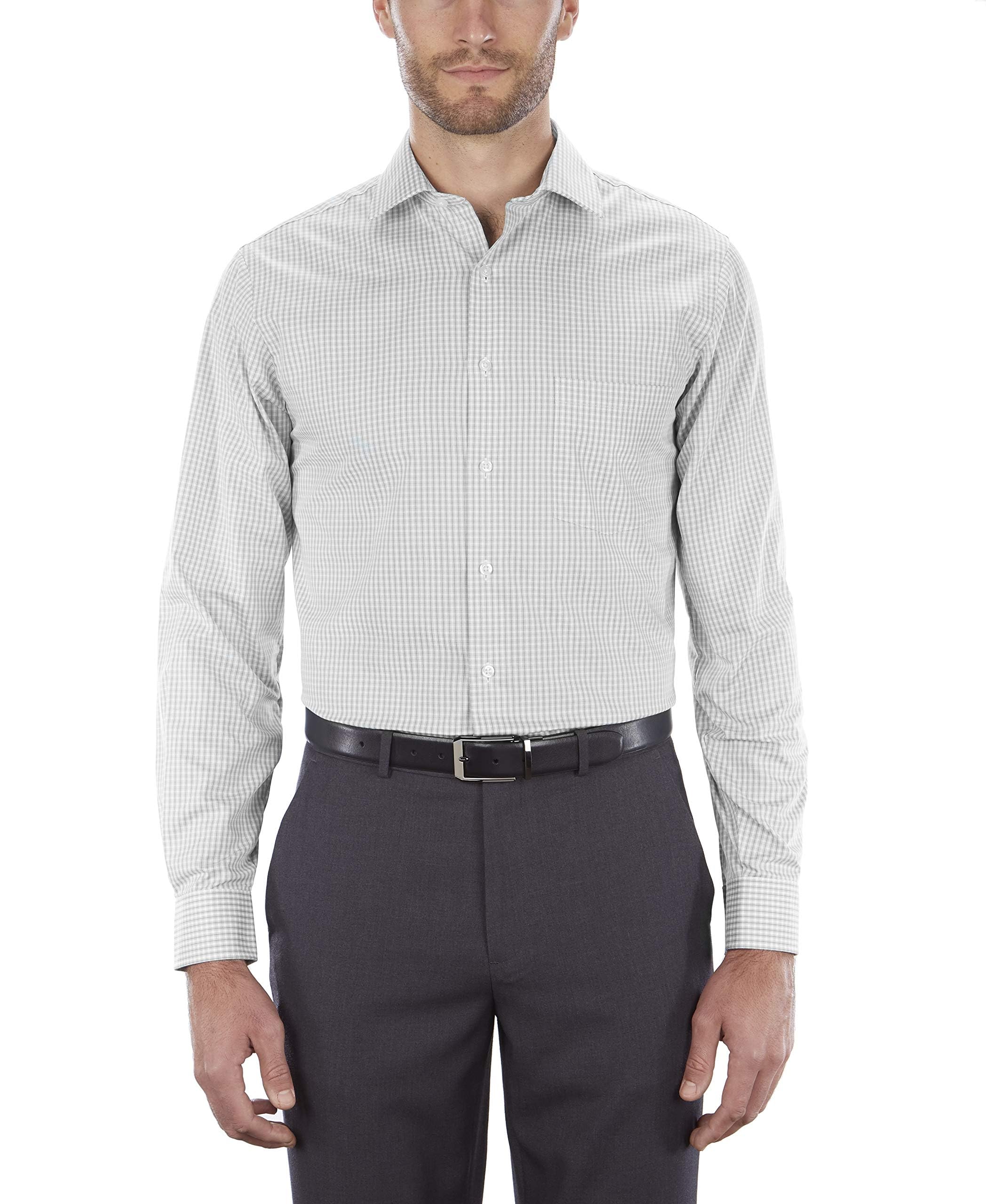 Van Heusen Men's Regular Fit Flex Collar Check Shirt, Grey Pearl, 16" Neck 32"-33" Sleeve Image