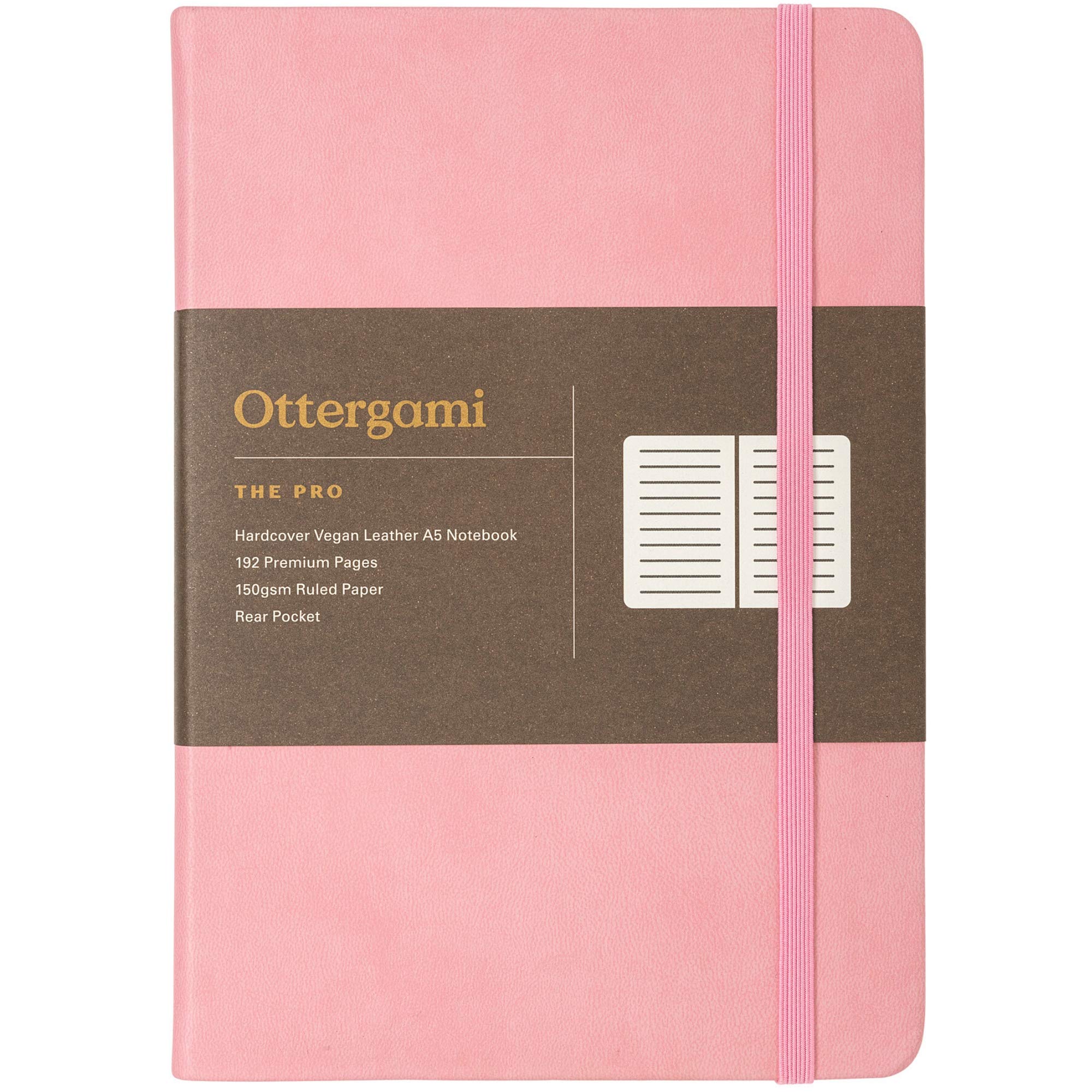 Ottergami A5 Notebook Hardback - The Pro Lined Journal - 144 Pages, Thick 150gsm Paper Note Book - Luxury Vegan Leather Journals for Women & Men - Work & University Essentials (Pink)