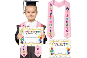 BkeeCten Kindergarten Graduation Sash Certificate - Kid's Kindergarten Preschool Graduation Sash & Certificate Diploma Colorful Diploma Grad Celebration of Achievement Award Congrats Grad Party(Pink)