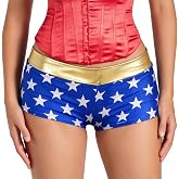 Women Superheroes Halloween Cospaly Bottom Costume Mid Rise Booty Shorts | Superheroes Mid Rise A-Line Skirt Royal Blue White Stars Roleplay Super Seductress Dress Up Bottom Short Booty Shorts