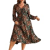 RWJ Fall Wedding Guest Dresses for Women Plus Size V Neck Long Sleeve Tie Front Cocktail Maxi Dress with Pockets