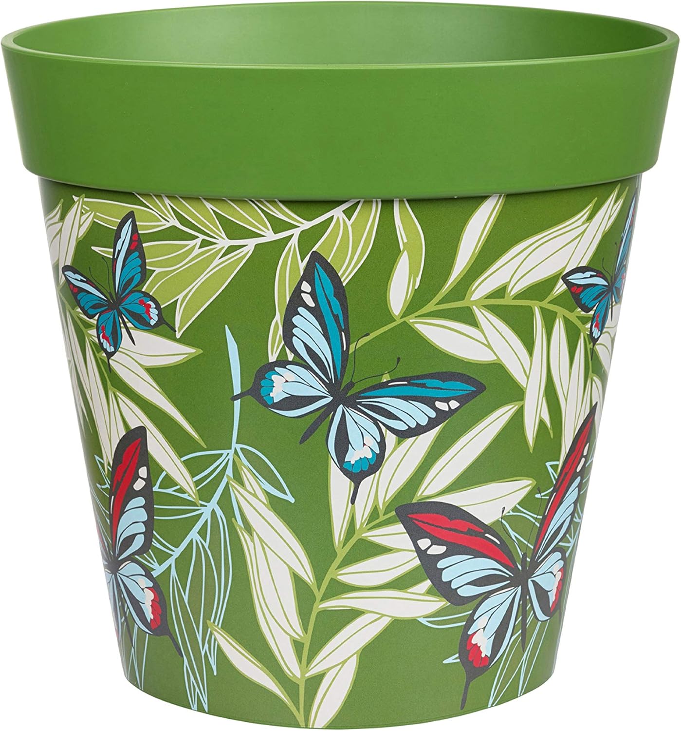Hum Flowerpots, 22cm, Various Patterns Colours and Sizes, Indoor/Outdoor Plastic Plant Pot, Green Butterfly Palms