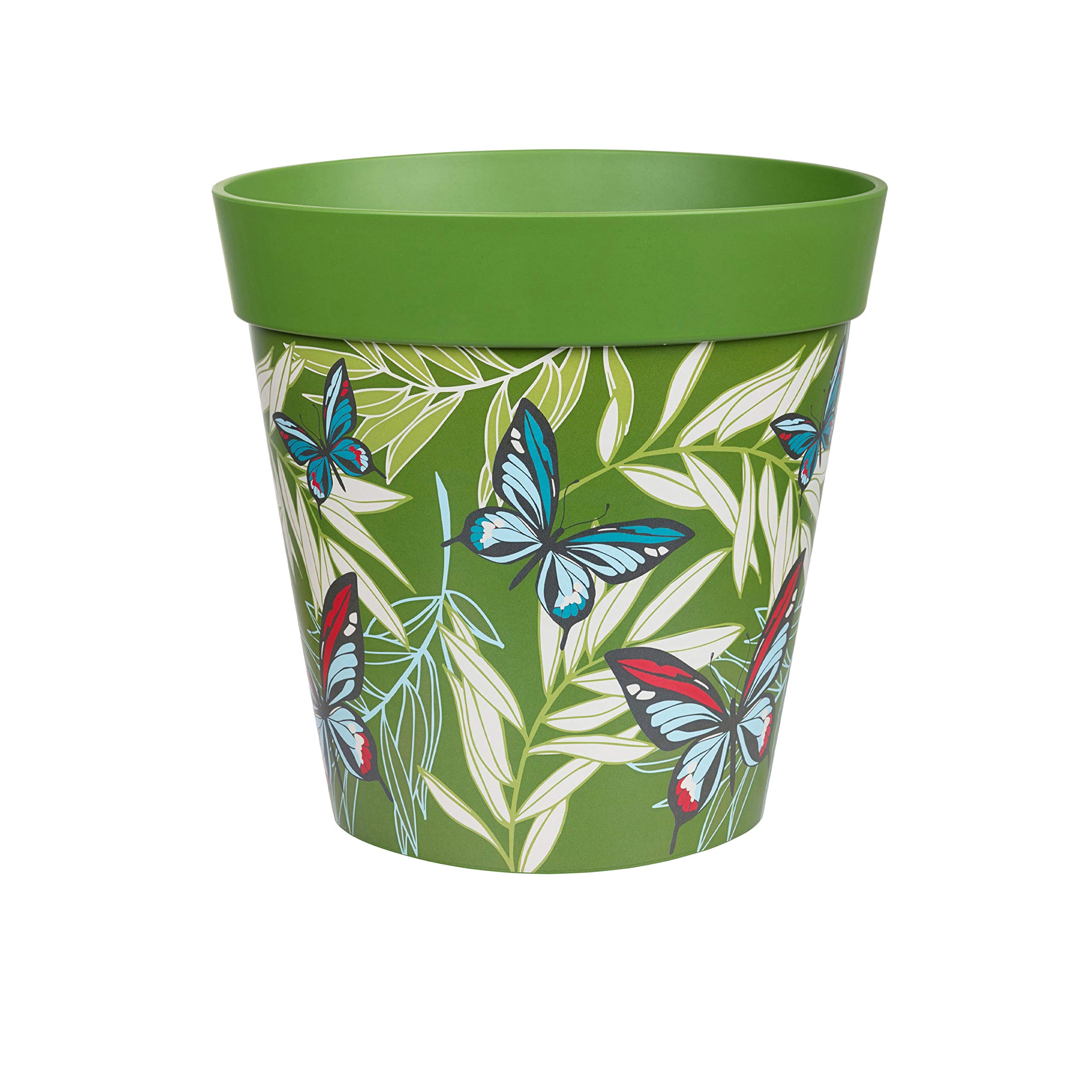 Hum Flowerpots, 22cm, Various Patterns Colours and Sizes, Indoor/Outdoor Plastic Plant Pot, Green Butterfly Palms