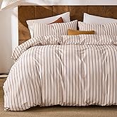 Merryword Striped Duvet Cover Set Queen Size 3 Pieces 100% Cotton Duvet Cover Set with Beige and Terracotta Vertical Stripe Design,Soft Lightweight Reversible Bedding Set for All Seasons