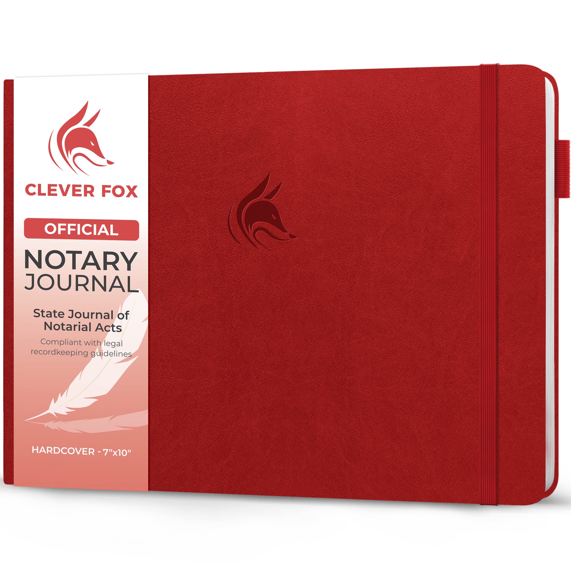 Photo 1 of Clever Fox Notary Journal – Horizontal Notary Public Journal of Notarial Acts – Hardcover Notary Log Book – Notary Supplies – 378 Record Entries, Numbered Pages, Hardcover, 10"x7" (Red)