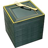 WDF 200PCS Green and Gold Plastic Dessert Plates with Plastic Forks -6’’ 100 Square Disposable Appetizer Plates Small Plates Cake Plates with Gold&100 Green Small Appetizer Forks for St. Patrick's Day