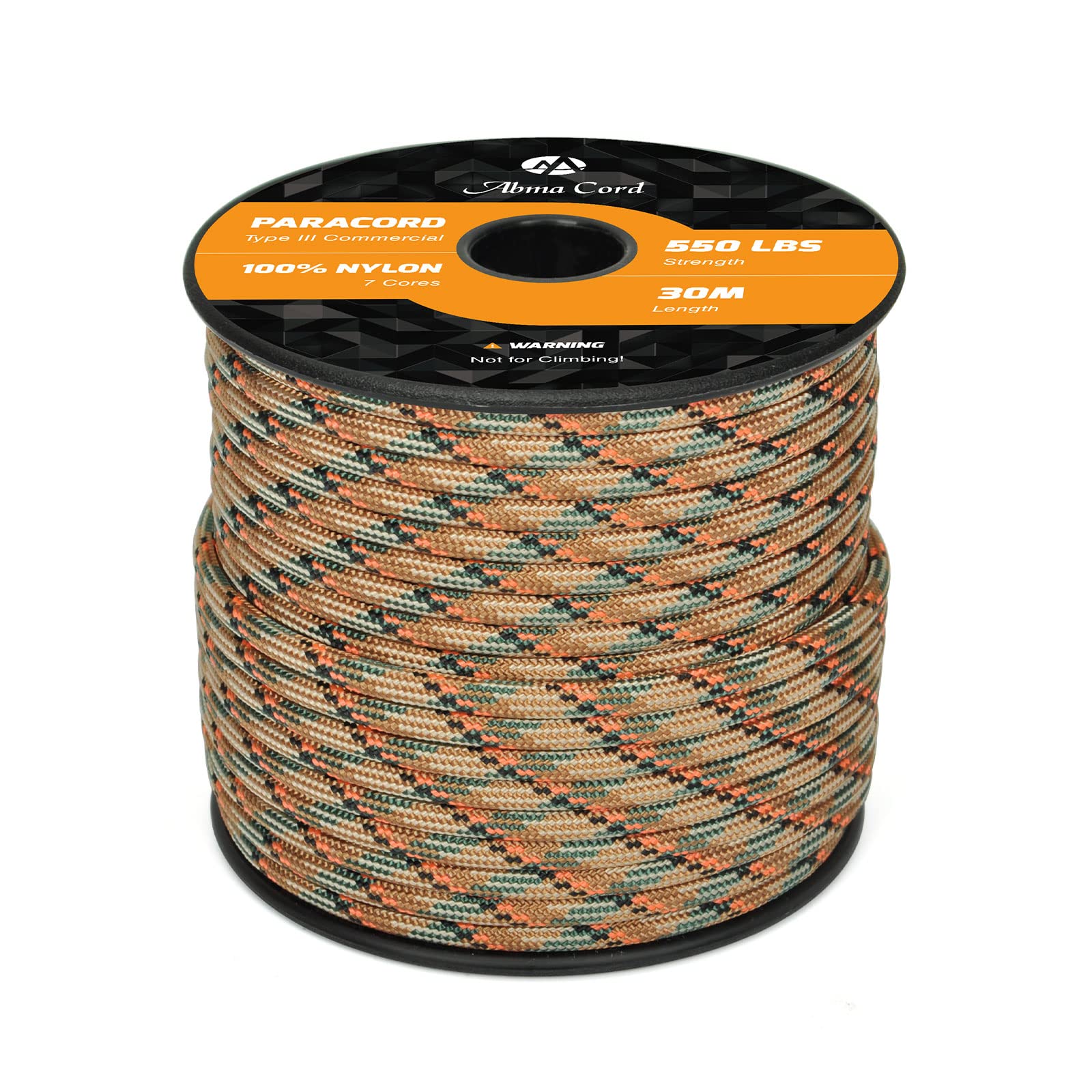 Abma Cord Paracord 550 4mm Nylon Rope Type III 7 Strands Parachute Cord - Max. 250kg (550lbs) - Military Camo Series