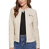 Fahsyee Zip Leather Jackets for Women Motorcycle Faux PU Moto Biker Outwear Coat
