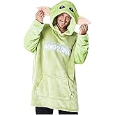 Disney Star Wars Baby Yoda Blanket Hoodie for Women Men Teens Fleece Wearable Blanket The Mandalorian Gifts for Women Men Green