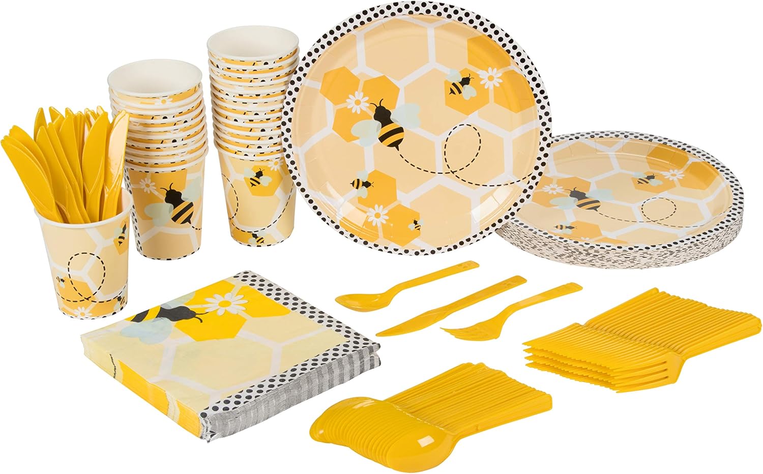 Disposable Dinnerware Set Serves 24 Bumble Bee Theme Party Pack