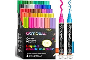 GOTIDEAL Chalk Markers, 30 Colors Liquid Chalk Markers for Blackboard Chalkboard Calendar Glass Neon Pens, Washable Window markers Paint and Drawing for Car, Auto, Bistro,Mirror Wet Erase Chisel Tip