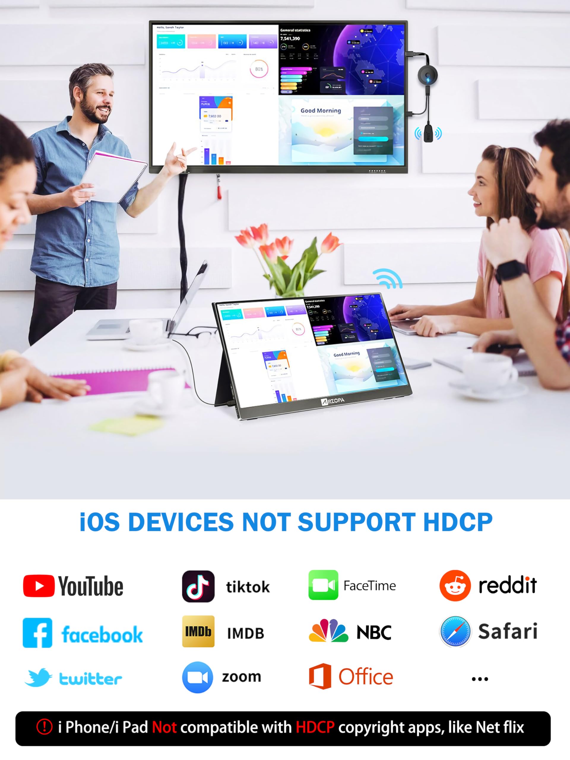 DARLYOR 4K 1080P Wireless Display Adapter, Cast PPT, Movies from i-Phone, Tablet, i-Pad, Laptop, PC to TV, Projector, Monitor - Wireless HDMI Screen Mirroring Dongle - Supports Airplay/Mircast/DLNA